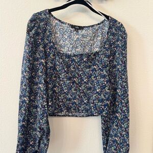 Lulu's Corduroy Navy Floral Blouse